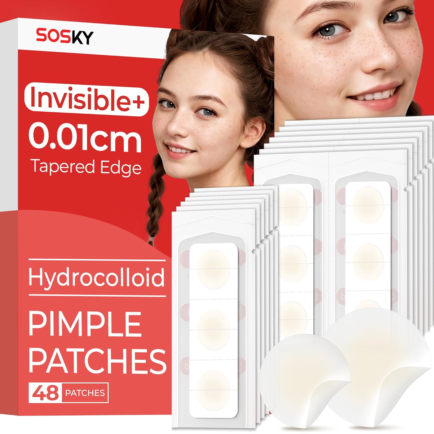 Sosky Invisible Hydrocolloid Pimple Patches with Salicylic Acid, 48 Depend